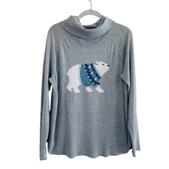 J. Jill Polar Bear Cowl Neck Sweater Gray Size Medium - Picture 11 of 15